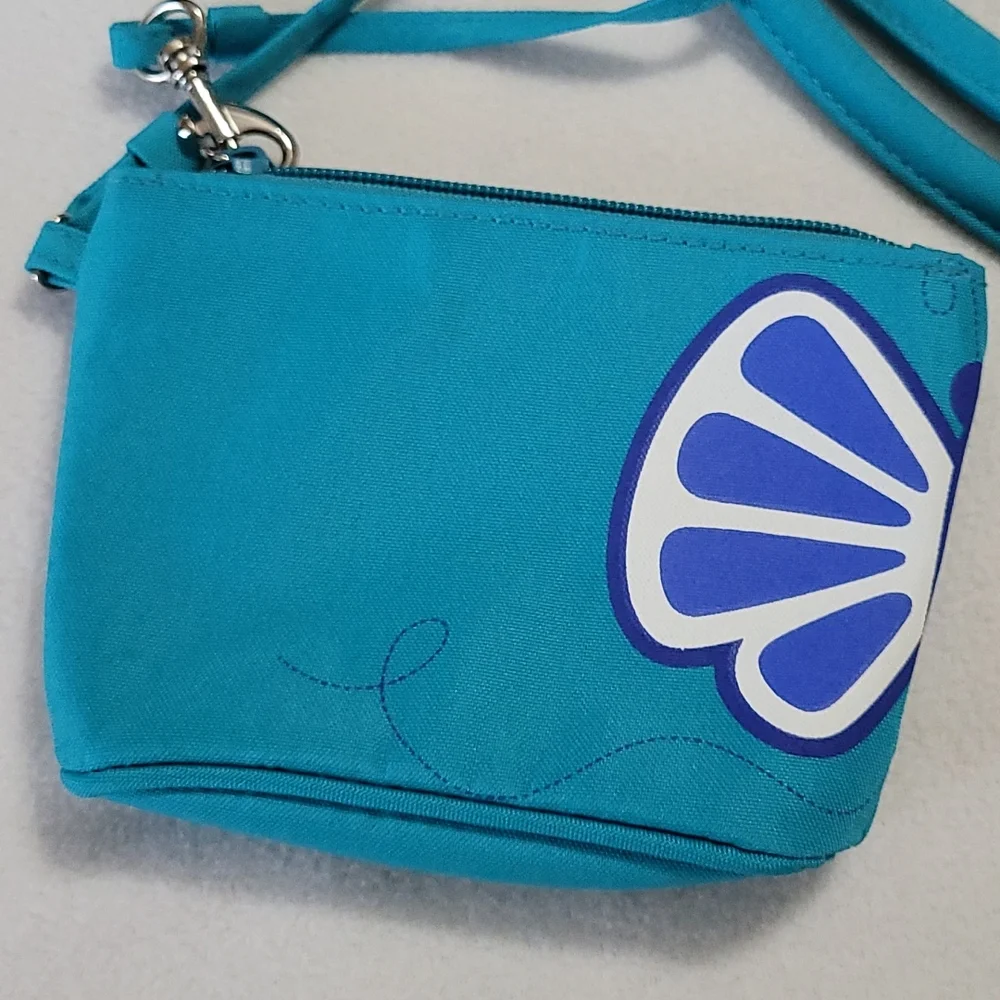 NEW Large Canvas Beach Tote Bag Butterfly Summer Living Turquoise Blue 2pc set